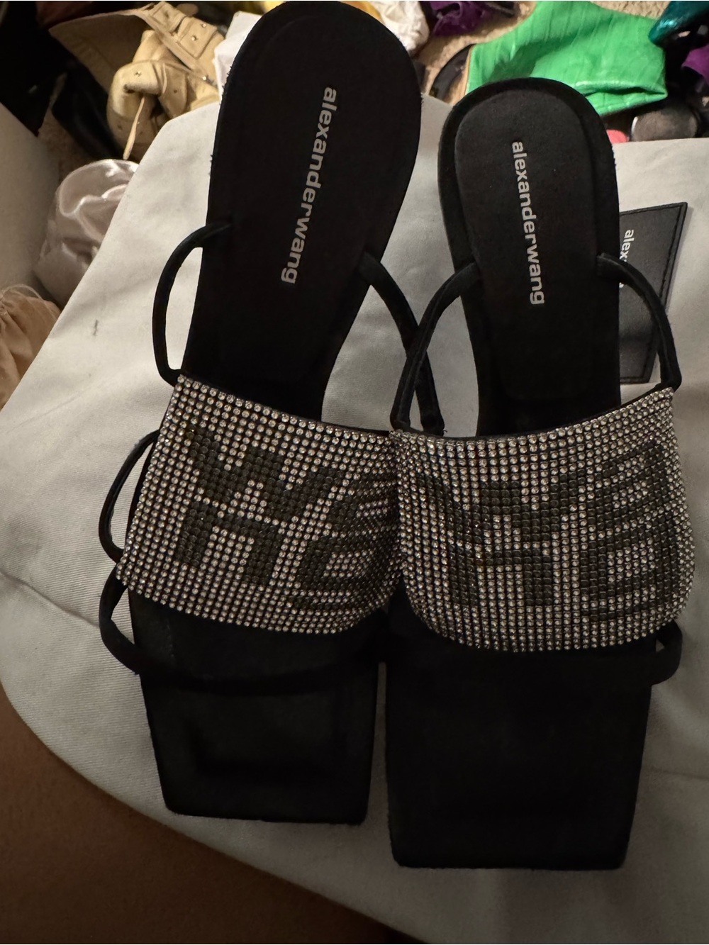 Alexander Wang Black Crystal-Embellished Slide Mules